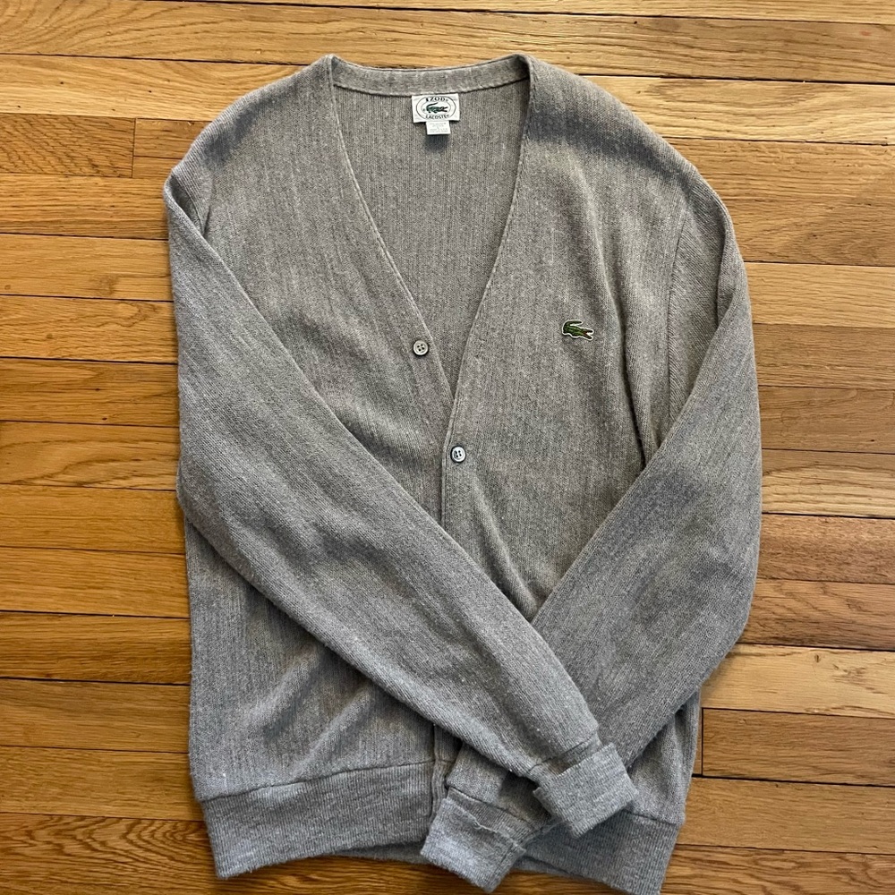 Lacoste Gray Cardigan Sweater V-Neck Knit